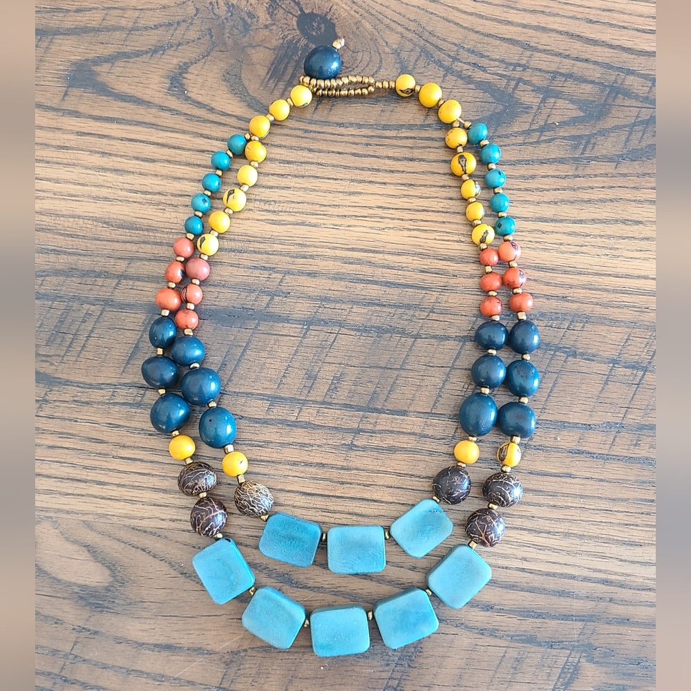 Noonday chunky beaded double layer necklace